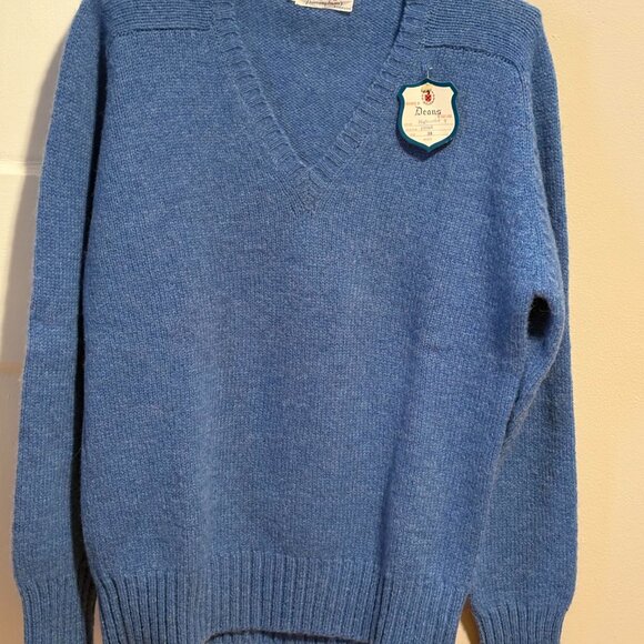 NWT Vintage Deans Of Scotland Sweater Mens 38 Large Blue Shetland Wool Crewneck - Picture 1 of 5